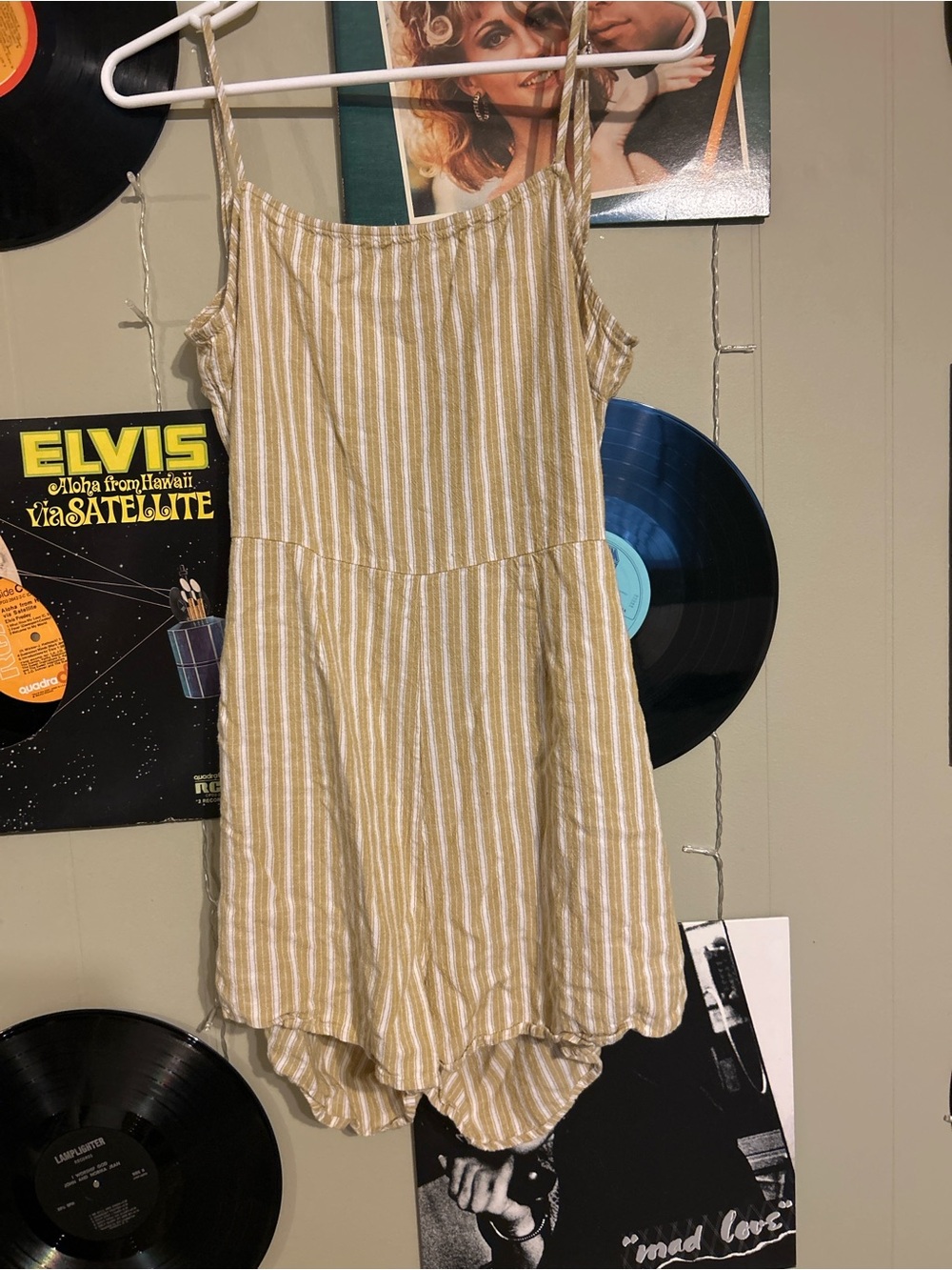 La Hearts Beige and White Striped Mini Romper